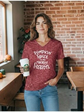 Pumpkin Spice Favorite Season Maroon Space Dye Tee Women’s Size Medium